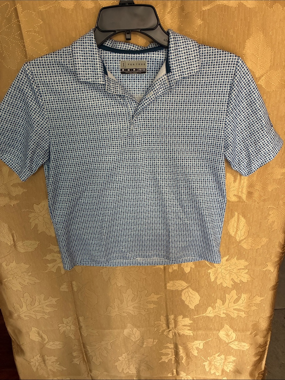 PGA Tour Blue and White Micro-Check Polo